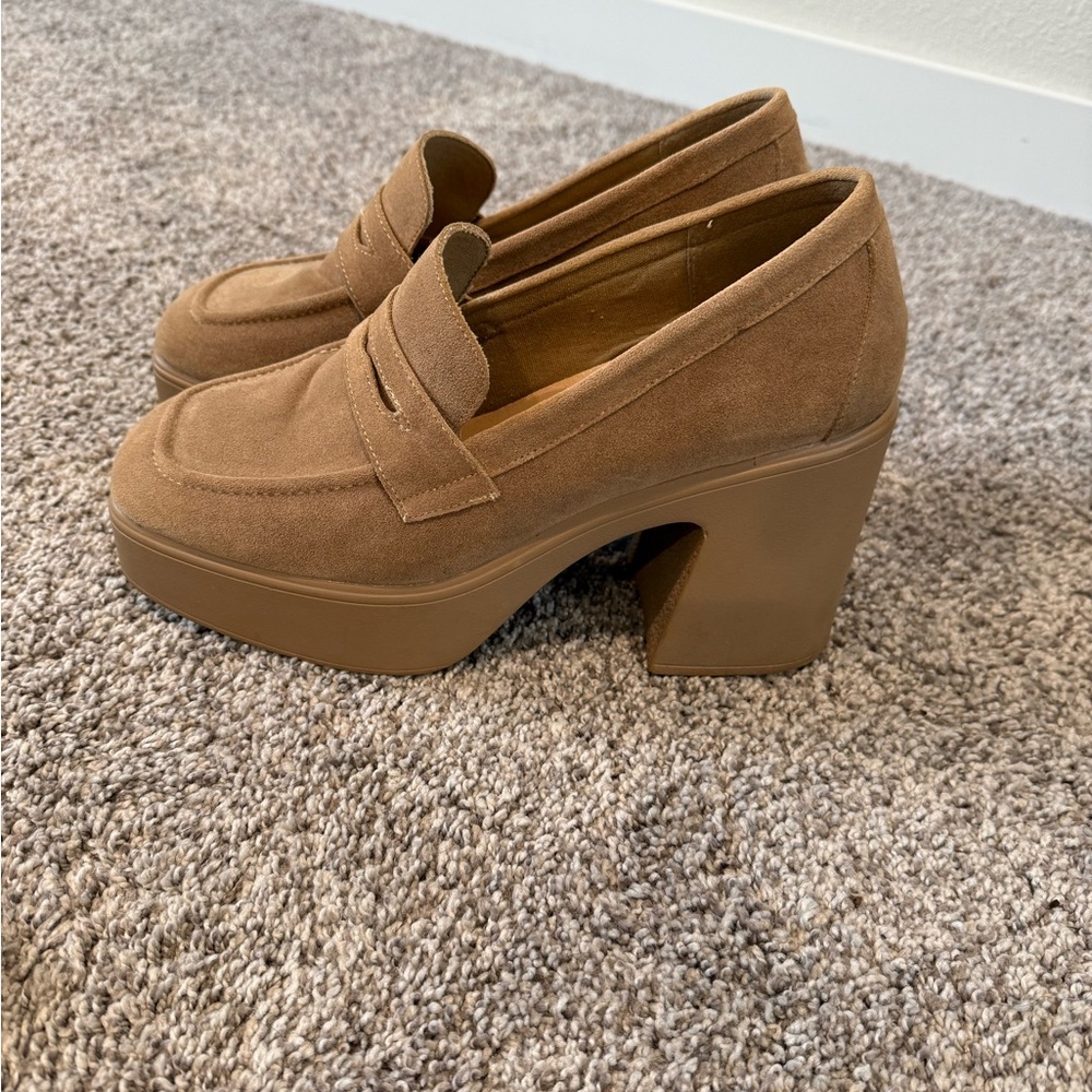 Suede Platform Heeled Loafers